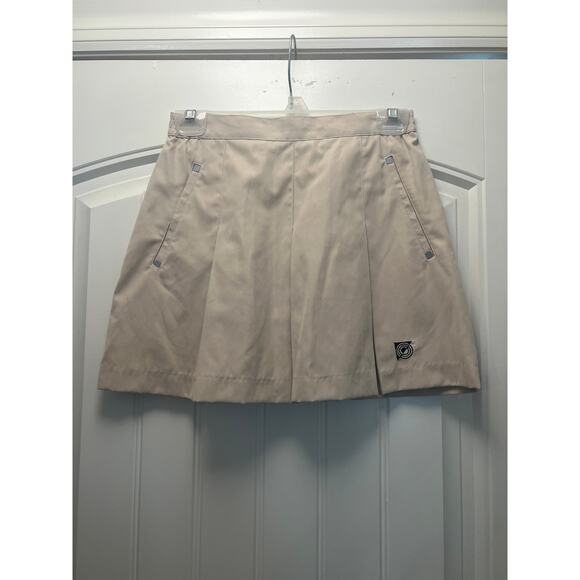 Jamie‎ Sadock Women’s Pleated Pockets Elastic Waist Golf Mini Skirt Size 4 Beige - Picture 1 of 4